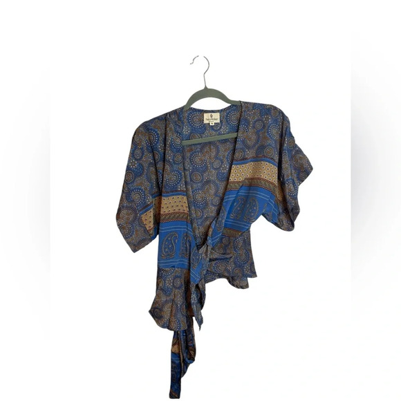 Perry Walker Collective Silk Paisley Bohemian Wrap Top - Picture 1 of 5